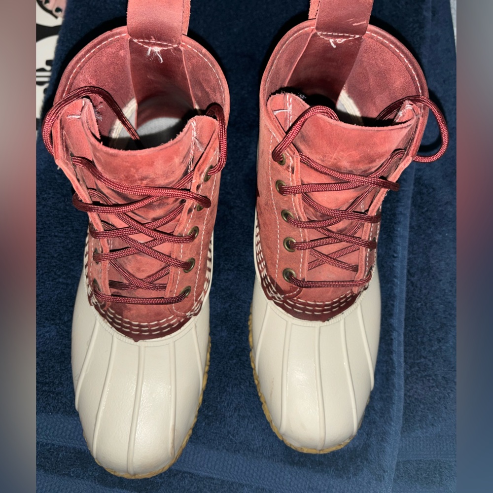 L.L. Bean Women's Lace Up Boots - Red and Cream